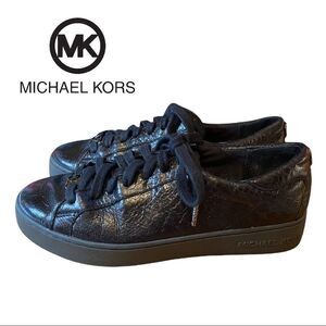 Michael Kors MK Black Leather Lace Snake Sneakers 5.5 5.5M